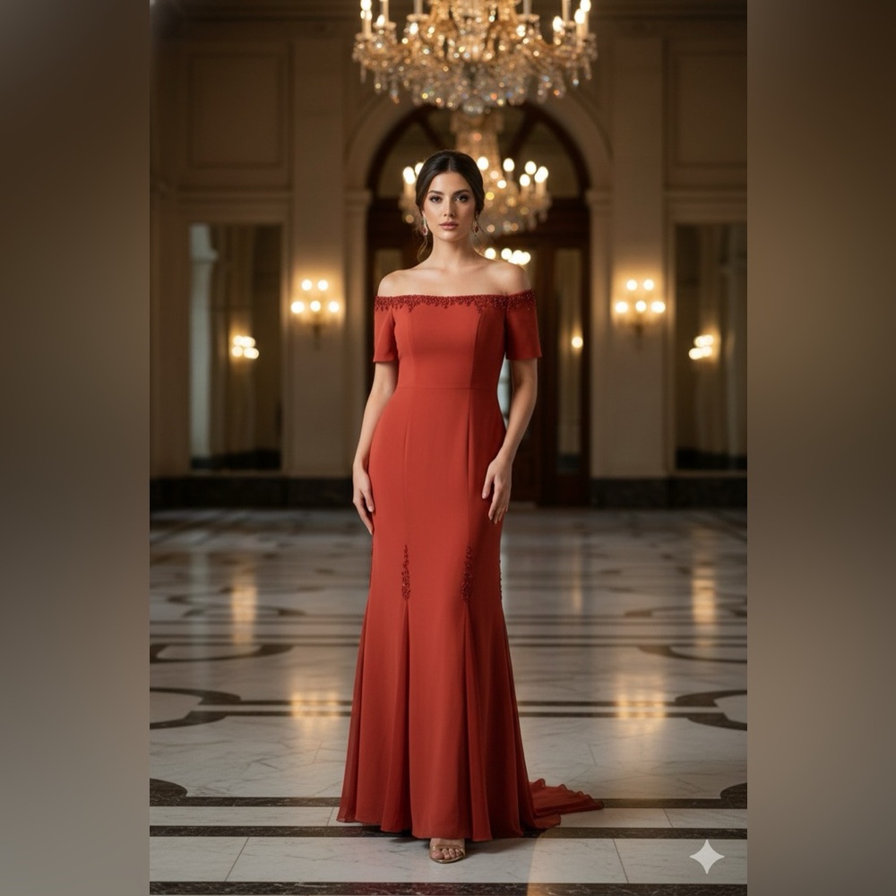 Gionni Straccia Embellished Red Silk Crepe Evening Formal Gown XL